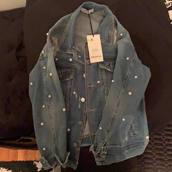 Redial s Jean jacket w pearls - Picture 1 of 8